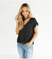 Fashion Drape V neck Short sleeve T-Shirts