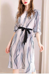 Fashion Print Lacing Round neck Long sleeve Skater Dresses
