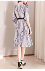 Fashion Print Lacing Round neck Long sleeve Skater Dresses