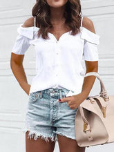 Casual fashion off shoulder strap short sleeve T-shirts