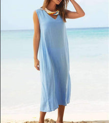 Fashion Pure V neck Sleeveless Maxi Dresses