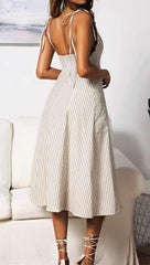 Sexy Stripe Falbala Vest Skater Dresses