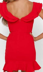 Backless V neck Falbala Sleeveless Bodycon Dresses