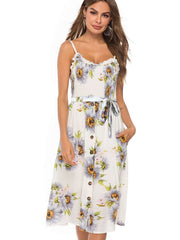 Fashion Print Falbala Lacing Skater Dresses