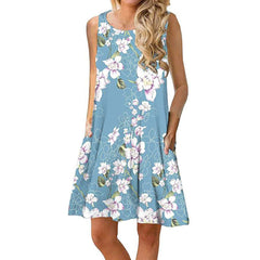 Fashion Print Sleeveless Vest Shift Dresses