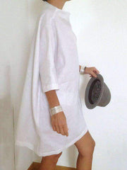 Loose Stand collar Pure Shift Dresses