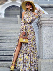 Fashion Off shoulder Halt Long sleeve Maxi Dresses