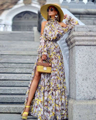 Fashion Off shoulder Halt Long sleeve Maxi Dresses