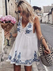 Fashion Print Lacing Vest Vacation Dresses
