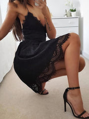 Women v neck Hollow-out backless lace skater dresses