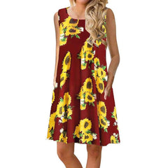 Fashion Print Sleeveless Vest Shift Dresses