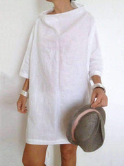 Loose Stand collar Pure Shift Dresses