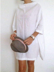 Loose Stand collar Pure Shift Dresses