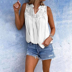 Embroider Gored V neck Sleeveless T-Shirts
