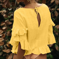 Fashion Falbala Mandarin sleeve Blouses