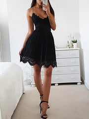 Women v neck Hollow-out backless lace skater dresses