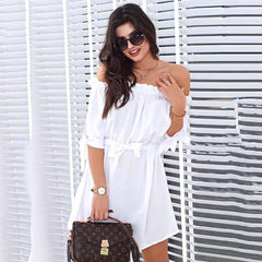 Casual Off shoulder Lacing Shift Dresses