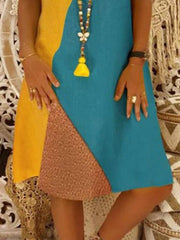 Color Block Short Sleeve Knee-Length A-line Shift Dress
