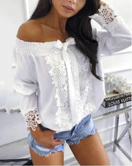 Off shoulder Bowknot Lacing Print Blouses