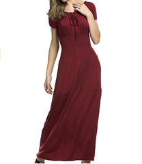 Fashion Pure Lacing Round neck Short sleeve Layered Maxi Dresses