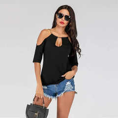 Off shoulder Halt Short sleeve T-Shirts