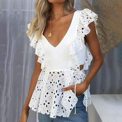 Fashion Hollow out Falbala Vocation Blouses