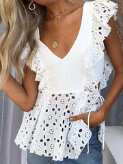 Fashion Hollow out Falbala Vocation Blouses