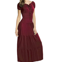 Fashion Pure Lacing Round neck Short sleeve Layered Maxi Dresses