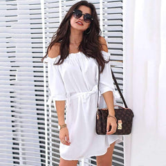 Casual Off shoulder Lacing Shift Dresses