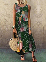 Women Bohemia Style Fashion Peinted Sleeveless Maxi Dresses