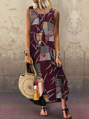 Women Bohemia Style Fashion Peinted Sleeveless Maxi Dresses
