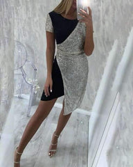 Sexy Gored Round neck Short sleeve Bodycon Dresses