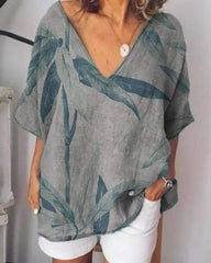 Loose Print V neck Short sleeve T-Shirts
