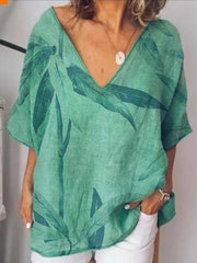 Loose Print V neck Short sleeve T-Shirts