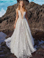 Sexy V neck Paillette Evening Dresses