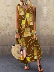 Women Bohemia Style Fashion Peinted Sleeveless Maxi Dresses