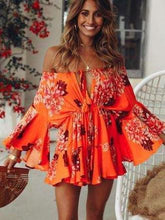 Fashion Print Off shoulder Long sleeve Skater Dresses