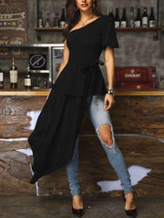 Sexy Single shoulder Drape Irregular Skater Dresses