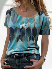 Round neck women short sleeve special printed colorful T-shirts
