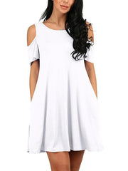 Women Patchwork Multi-Colored Off Shoulder Casual Dress