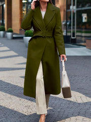 Elegant big lapel women long coats with belt
