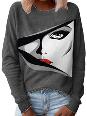 Autumn women face printed round neck long sleeve sweatshirts