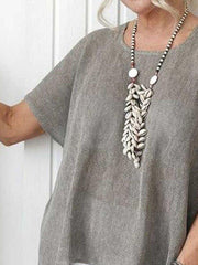 Casual loose solid color short-sleeved round neck cotton and linen top T-shirts