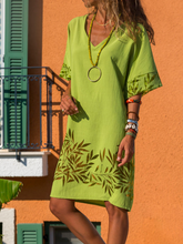Casual Cotton-Blend V Neck Dresses