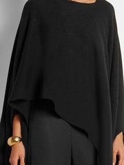 Black Crew Neck Batwing High Low Shirts & Tops