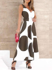 Fashion Print V neck Sleeveless Maxi Dresses