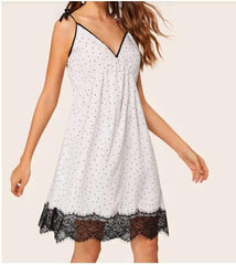 Fashion Loose Lace Point Vest Shift Dresses