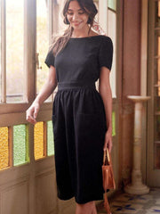 Sexy Round Neck Button Skater Dresses