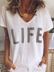V neck Print Short sleeve T-Shirts