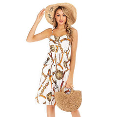 Casual Print Backless Vest Shift Dresses